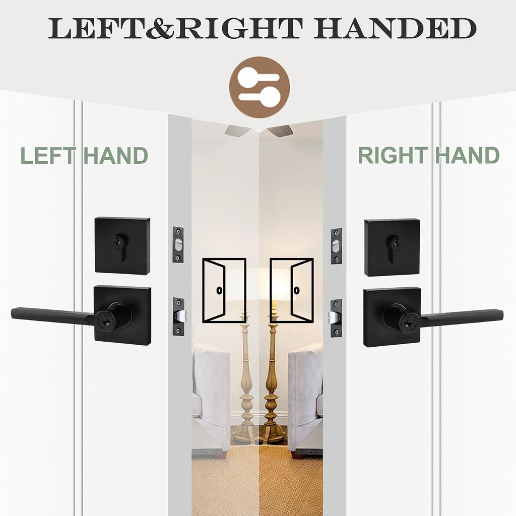 Keyed Entry Door Handle with Single Cylinder Deadbolt, Keyed Alike(Same Keys Only Per Set) Front Door/Exterior Door Lever Lockset, Matte Black, 5 Sets of Locks with 5 Sets of Different Keys