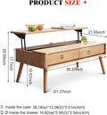 100% Solid Wood Lift Top Coffee Table for Living Room, Mid Century Modern Tables with Drawers and Large Storage, Oak Coffee Tables for Small Spaces (Oak Wood Log, 39.37' W x 21.65' D x 25.59' H)