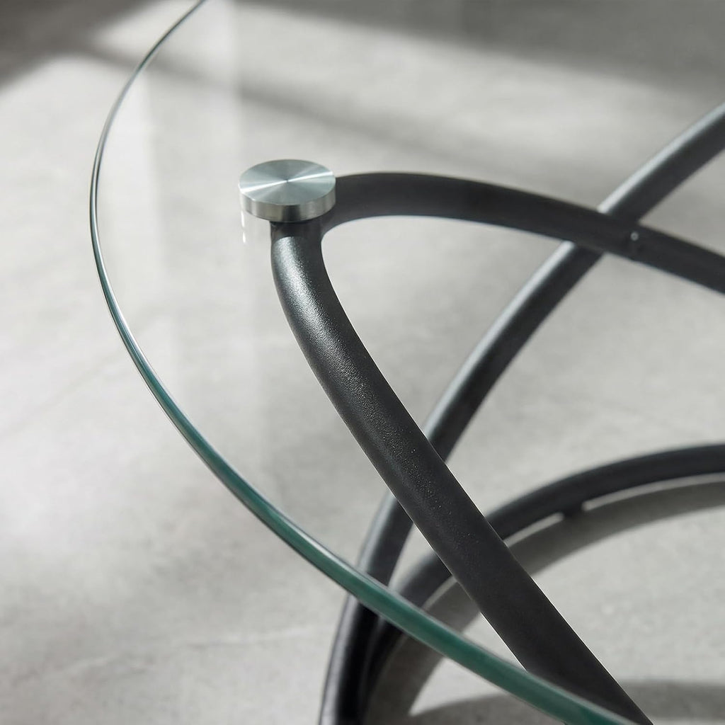 BECHAEO Round Glass End Table Set of 2, 19.7'' Modern Side Table with Tempered Glass Tabletop, Unique Ring-Shaped Frame End Table for Living Room Bedroom
