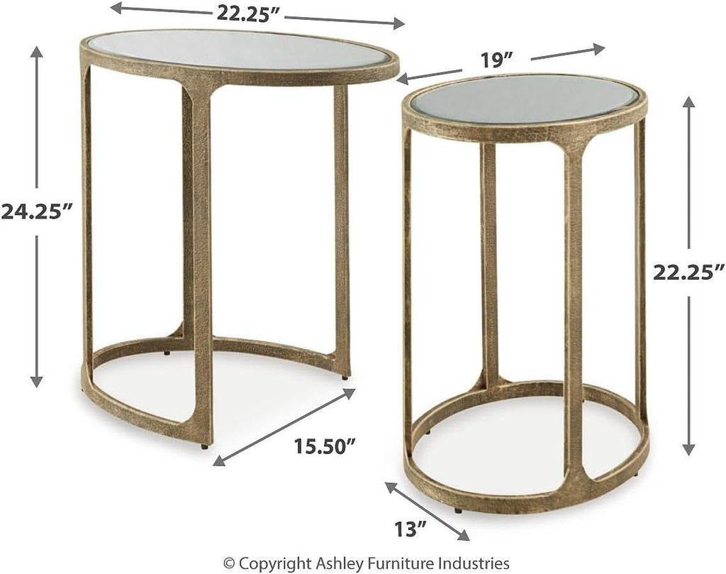 Signature Design by Ashley Irmaleigh Classic Nesting Accent Table Set with Mirrored Tabletops, Set of 2, Metallic