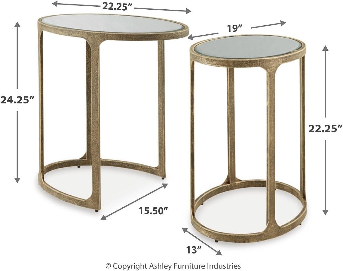 Signature Design by Ashley Irmaleigh Classic Nesting Accent Table Set with Mirrored Tabletops, Set of 2, Metallic