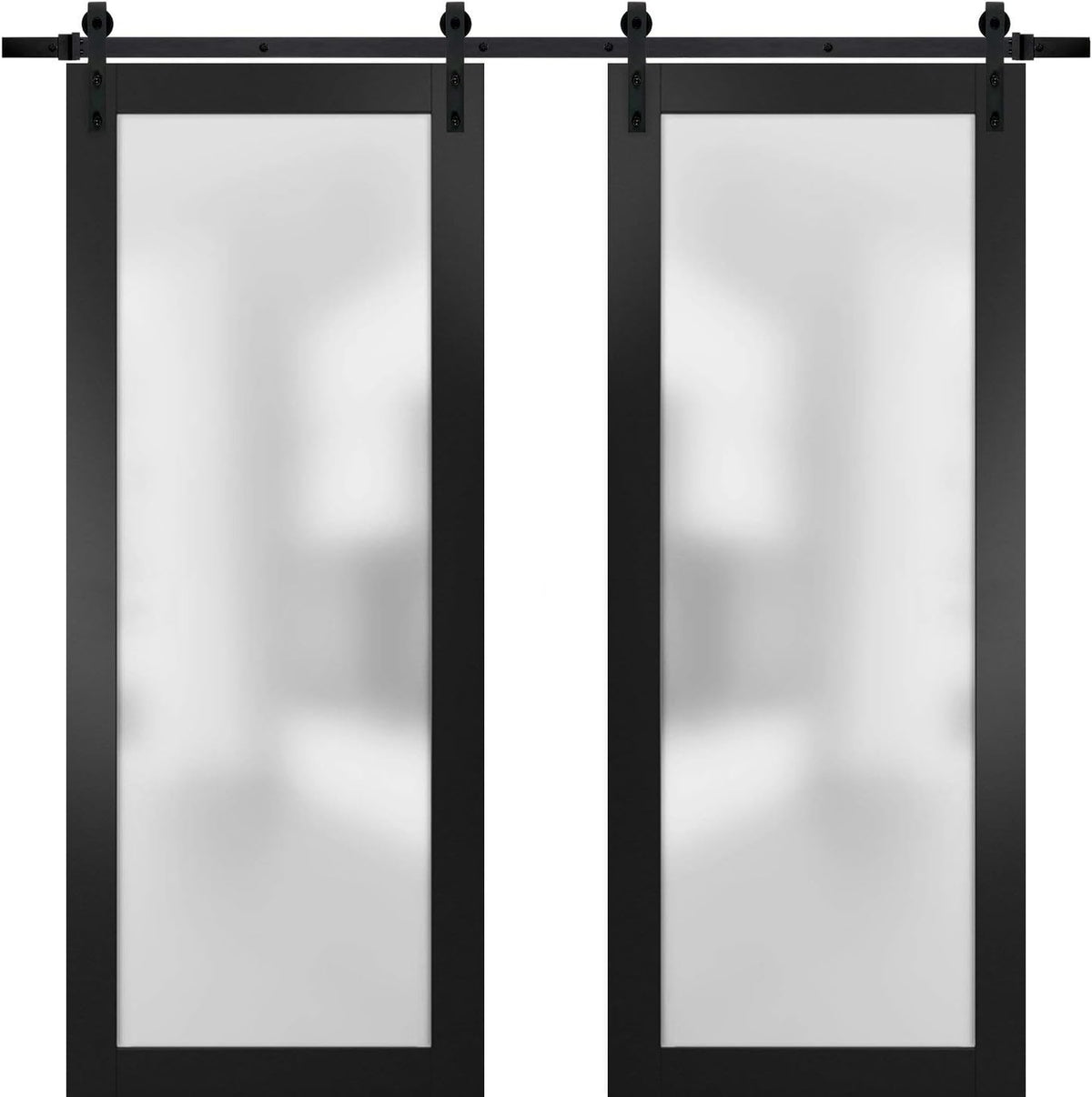 SARTODOORS Sturdy Double Barn Door with Frosted Glass | Planum 2102 Matte Black | 13FT Rail Hangers Heavy Set | Modern Solid Panel Interior Doors -60' x 80' (2 * 30x80)-Black Rail