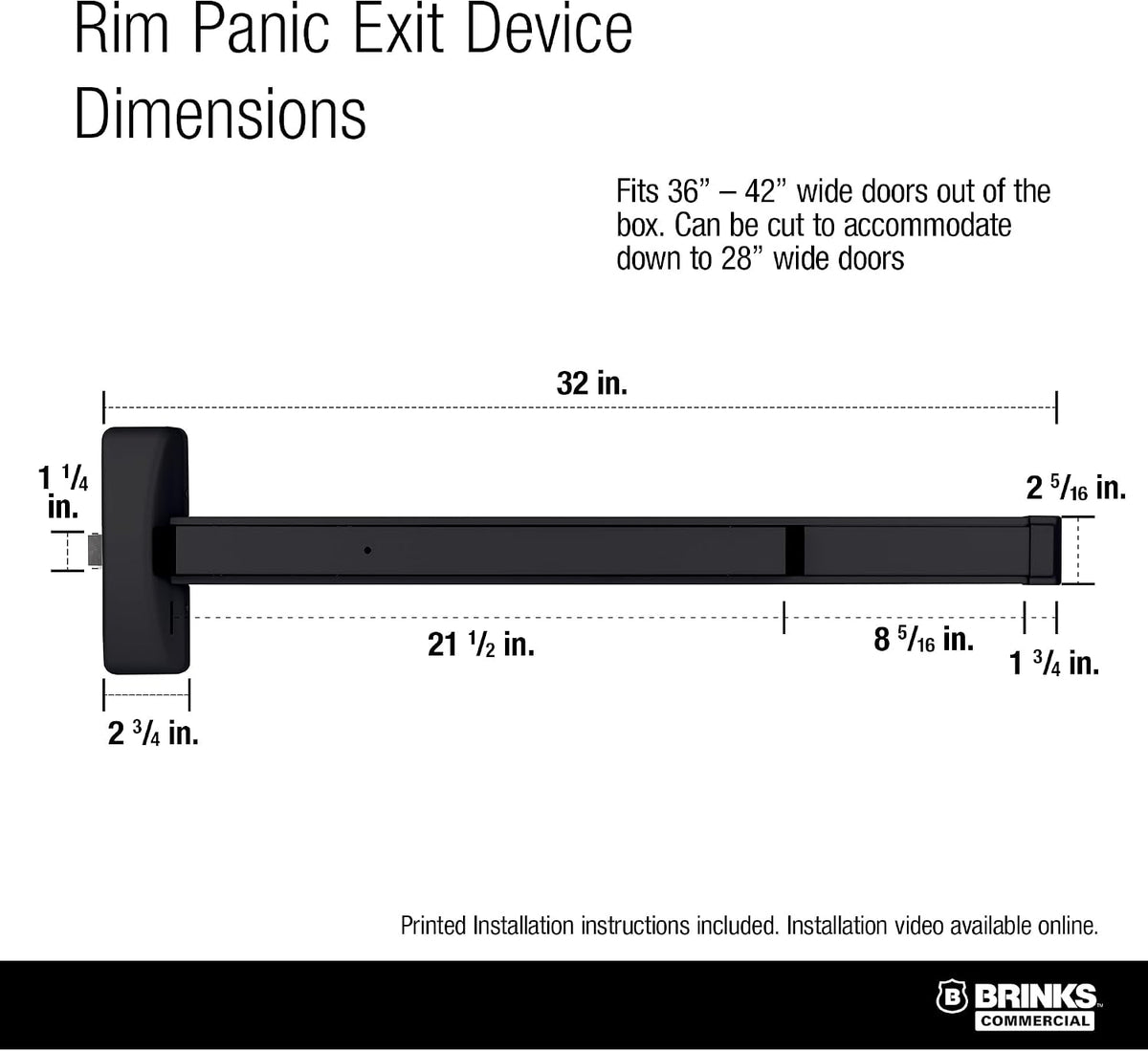 Brinks Commercial Rim Panic Exit Device, Matte Black - UL Listed Emergency Exit Hardware for Commercial Doors