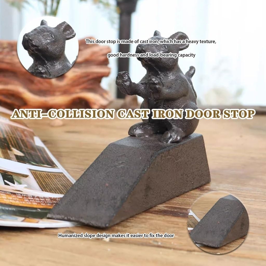 Door Stop Stopper Holder Mouse Design Cast Iron,Industrial Style Animal,Funny Rust Finish,Avoid Drilling Hole