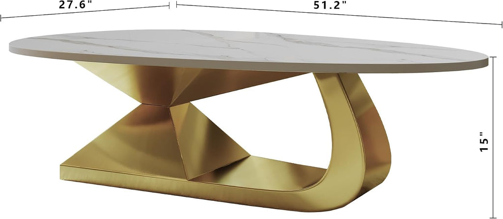 Modern Sintered Stone Coffee Table with Stainless Steel Base - Elegant and Durable Living Room Table