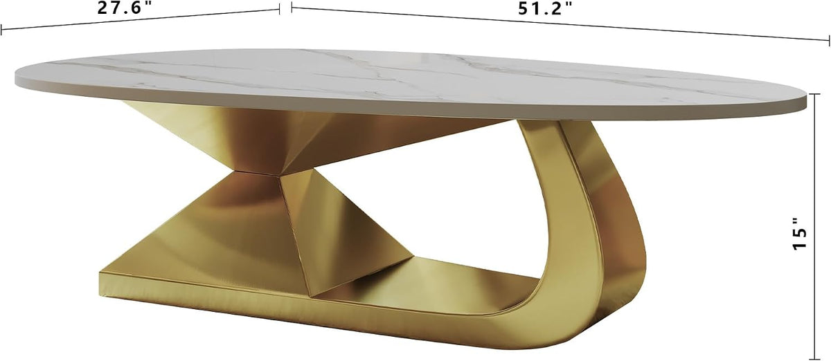 Modern Sintered Stone Coffee Table with Stainless Steel Base - Elegant and Durable Living Room Table