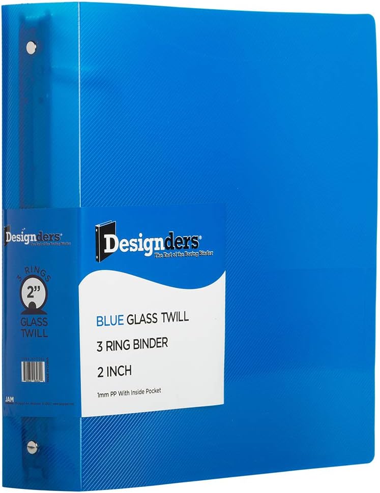 JAM PAPER Plastic 2 inch Binder - Blue 3 Ring Binder - Bulk 12/Pack