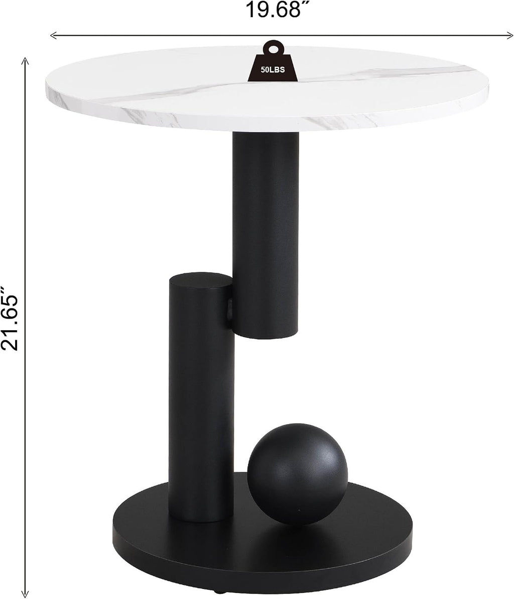 Modern Nesting Coffee Table Set of 2, Oval and Round Coffee Table Set for Living Room, Faux Marble Coffee Table and Round End Table, Luxury Living Room Accent Table for Apartment (Black with Drawer)