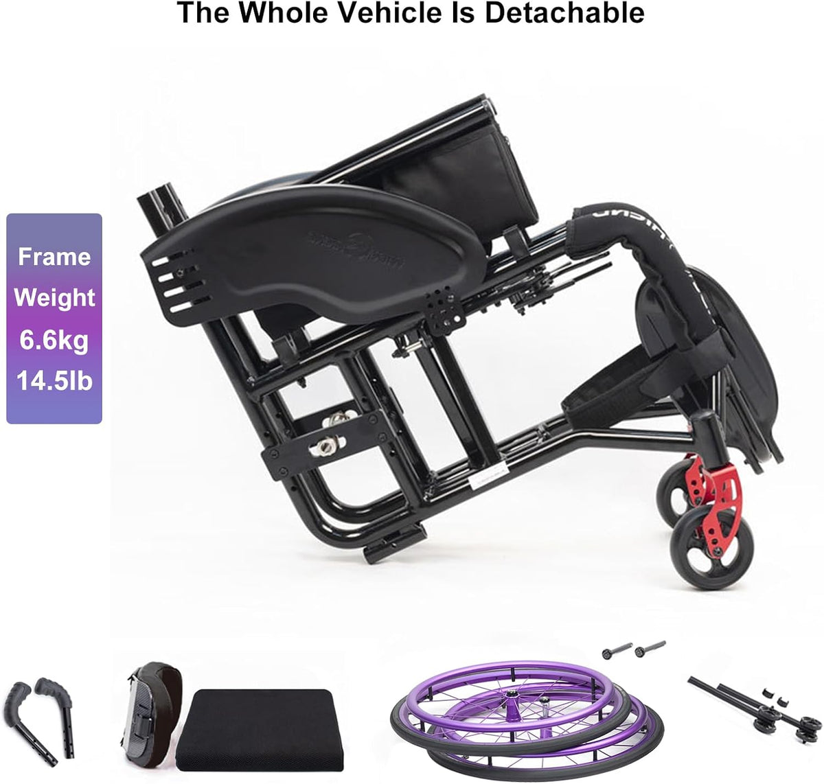 Lightweight Sport Wheelchair,Folding Transport Wheelchairs,Aluminum Alloy Wheelchair,Folding Wheelchair for Adults,Self-Propelled Wheelchairs,Park & Brake Anti Tipper(Purple,Seat Width 38cm/14.9in)
