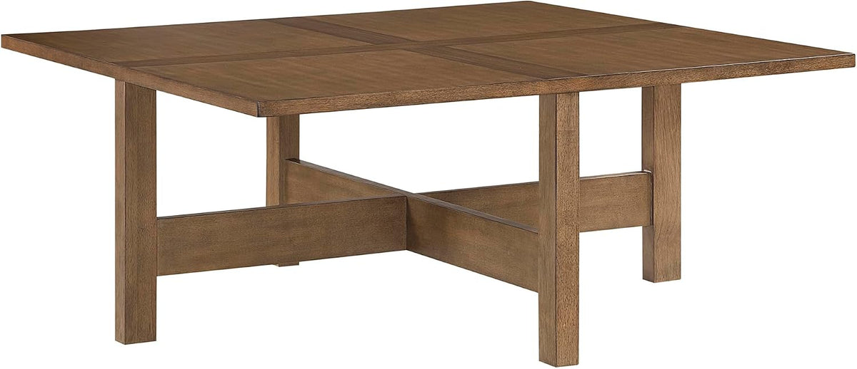 Lexicon 44' Square Coffee Table with 4 Upholstered Stools, Maple Veneer Wood Cocktail Table, Gray Upholstered Stools with Casters, Modern Living Room/Apartment Centerpiece, Full Assembled, Brown