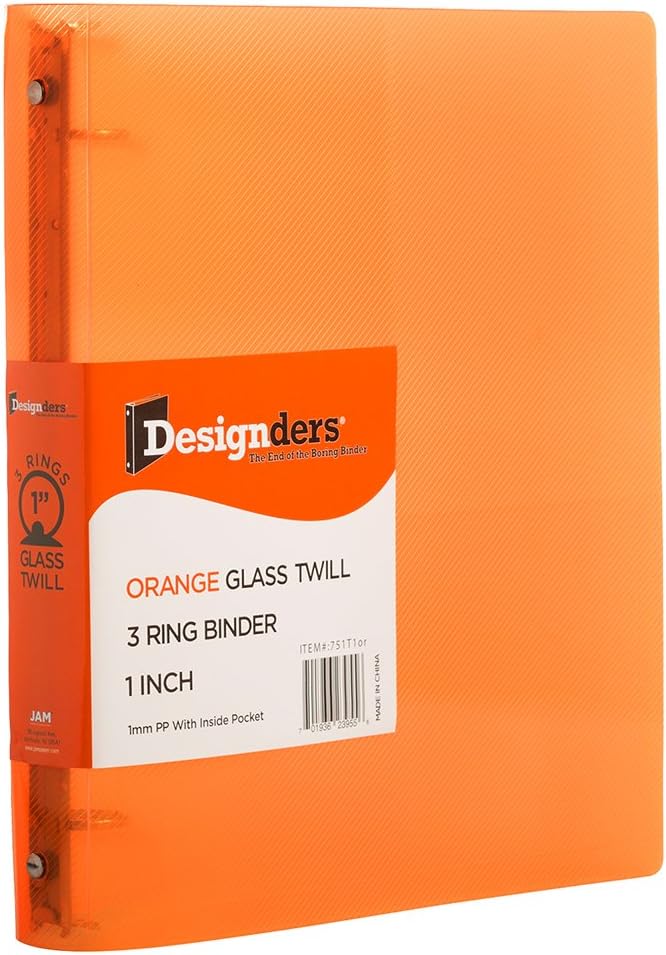 JAM PAPER Plastic 1 inch Binders - Orange 3 Ring Binder - Bulk 24/Pack