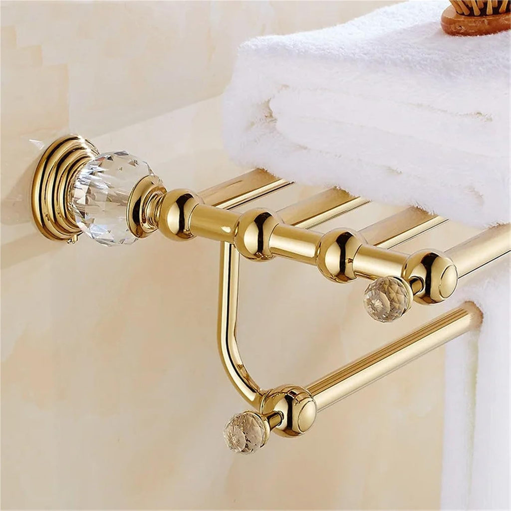 Shower Shelf Toilet Paper Holder Golden Crystal Wall Mounted Towel Bar Bathroom Accessories Set(Movable Three-bar)