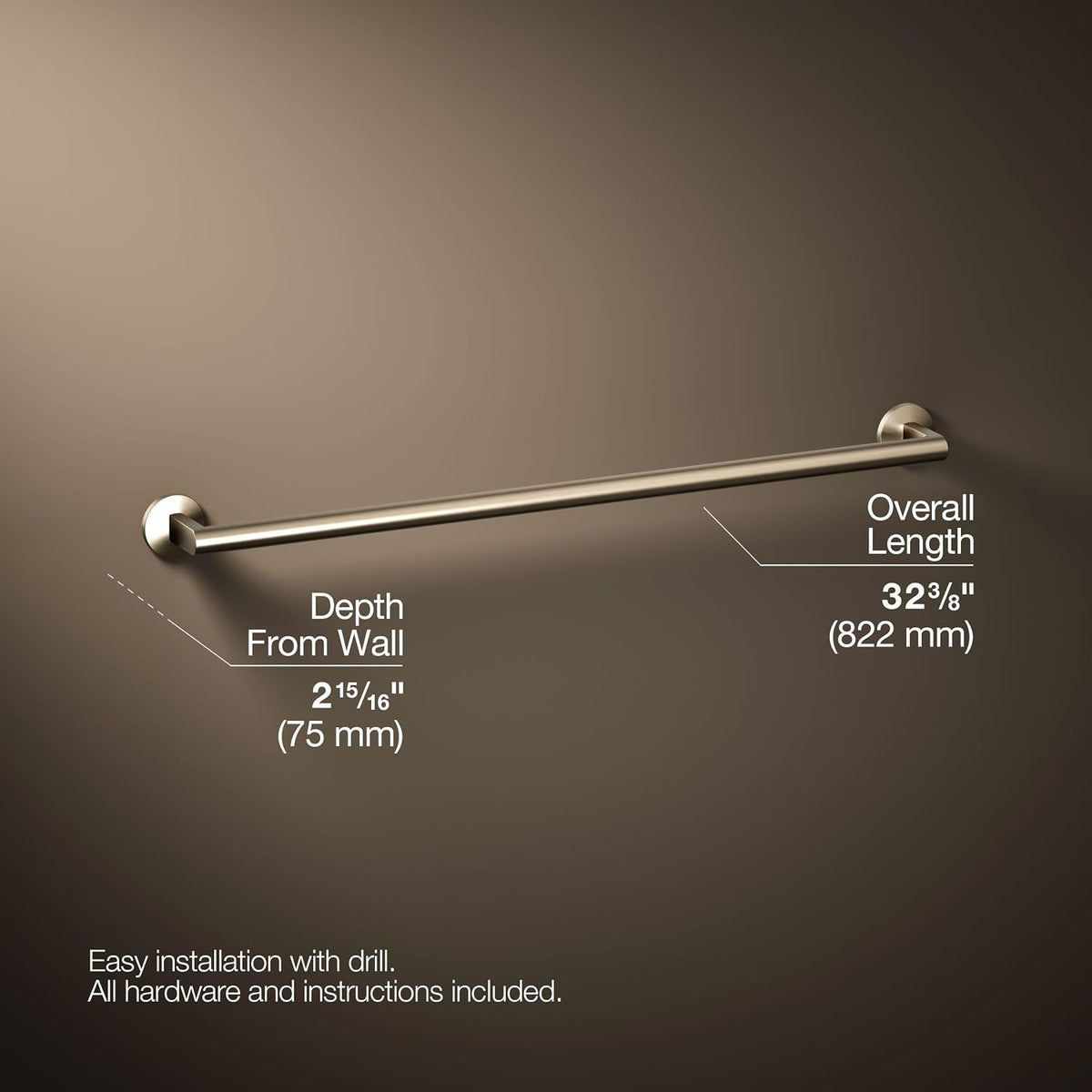 Kohler 78374-BV Components® 30' Towel bar, Vibrant Brushed Bronze