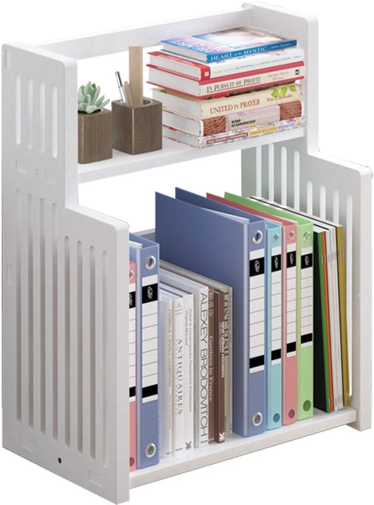 Bookshelf Wood Desktop Bookshelf Kitchen Shelf Seasoning Rack Multi-Layer Household Countertop Storage Rack Desk Organizer Display Shelf (Color : White, Size : 48cm)