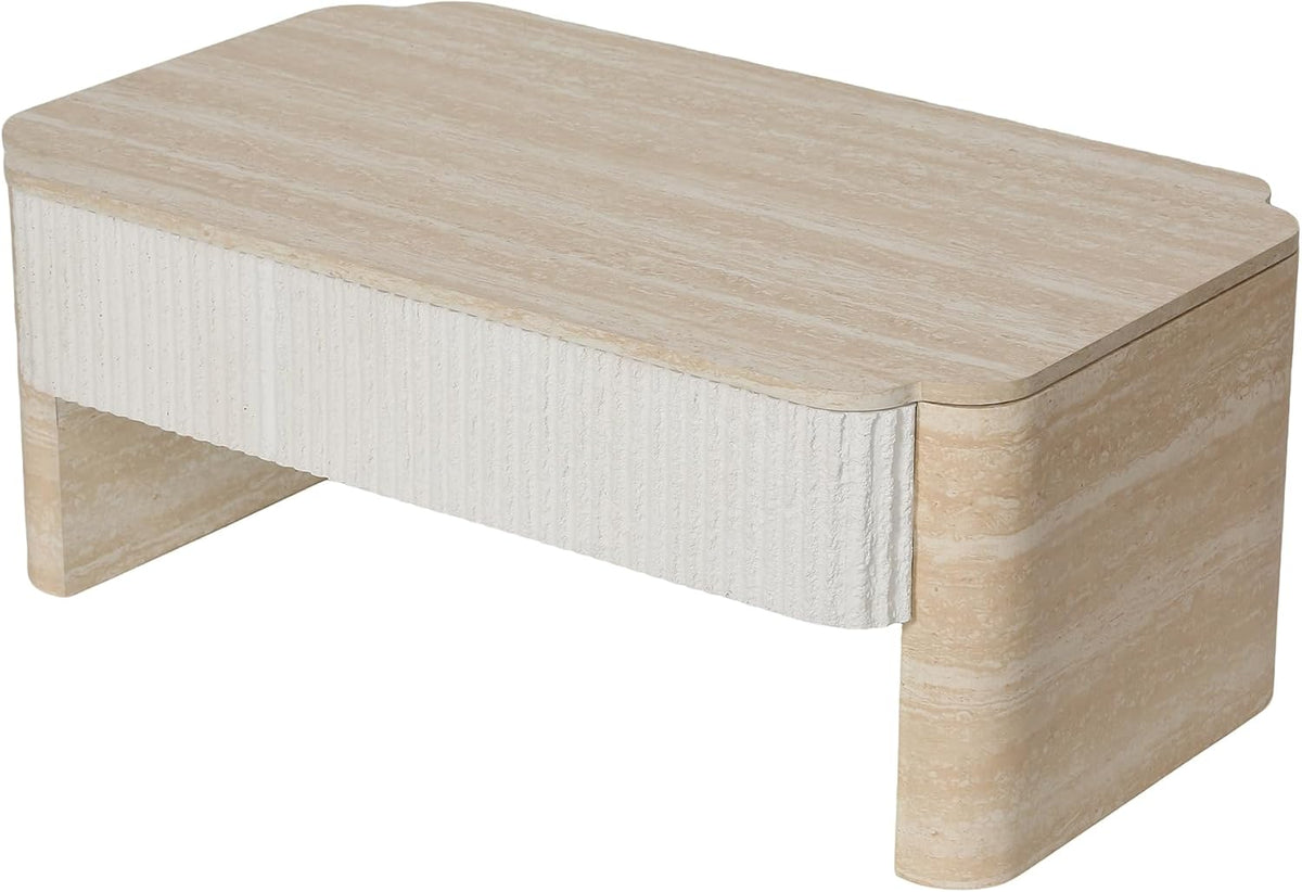 39' Lift Top Coffee Table with Hidden Storage, Faux Marble Lift Pull Up Tabletop for Living Room, Modern Wooden Rectangular Coffee Table, Beige Mars Pattern