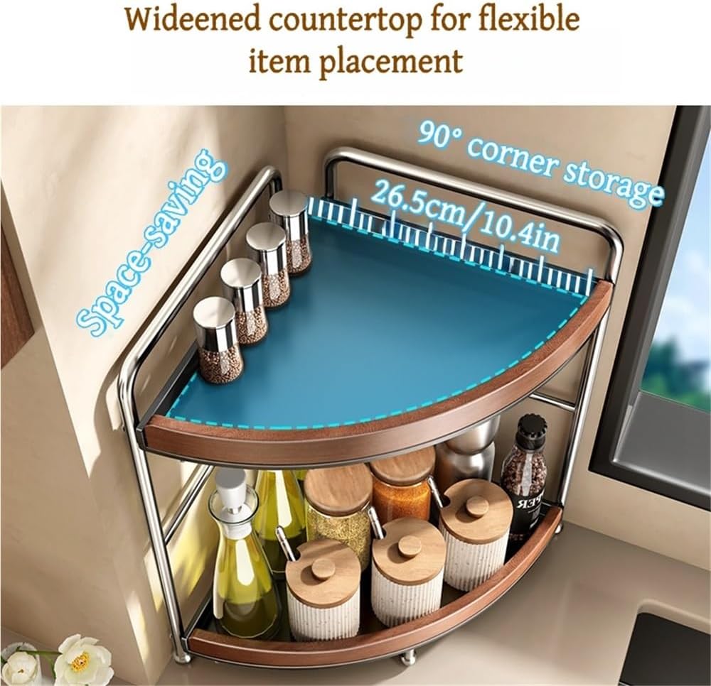 Corner Spice Rack with Metal Frame, Vintage 2-Layer Seasoning Organizer, Countertop Spice Organizer, Multifunctional Corner Shelf for Kitchen or Dining Room