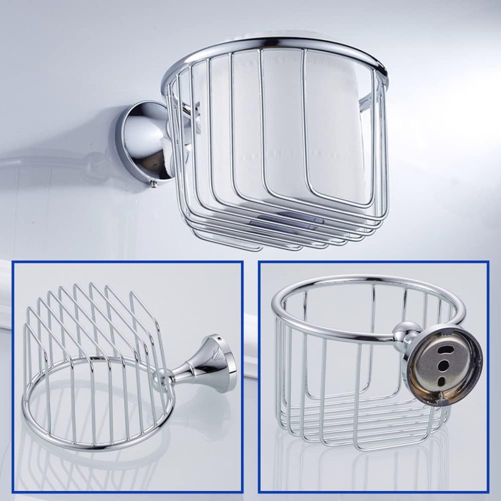 Chrome Bathroom Hardware Set Brass Chrome Double Towel Bar Toilet Brush Shelf WC Paper Roll Holder for Bathroom Accessories Set,Paper Basket