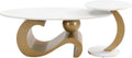 Faux Marble Nesting Coffee Table Set of 2,Modern Coffee Table Set with End Table,Oval Living Room Table with Gold Metal Base,White Marble Grain Top & 1 Drawer,Stack Tea Table Set