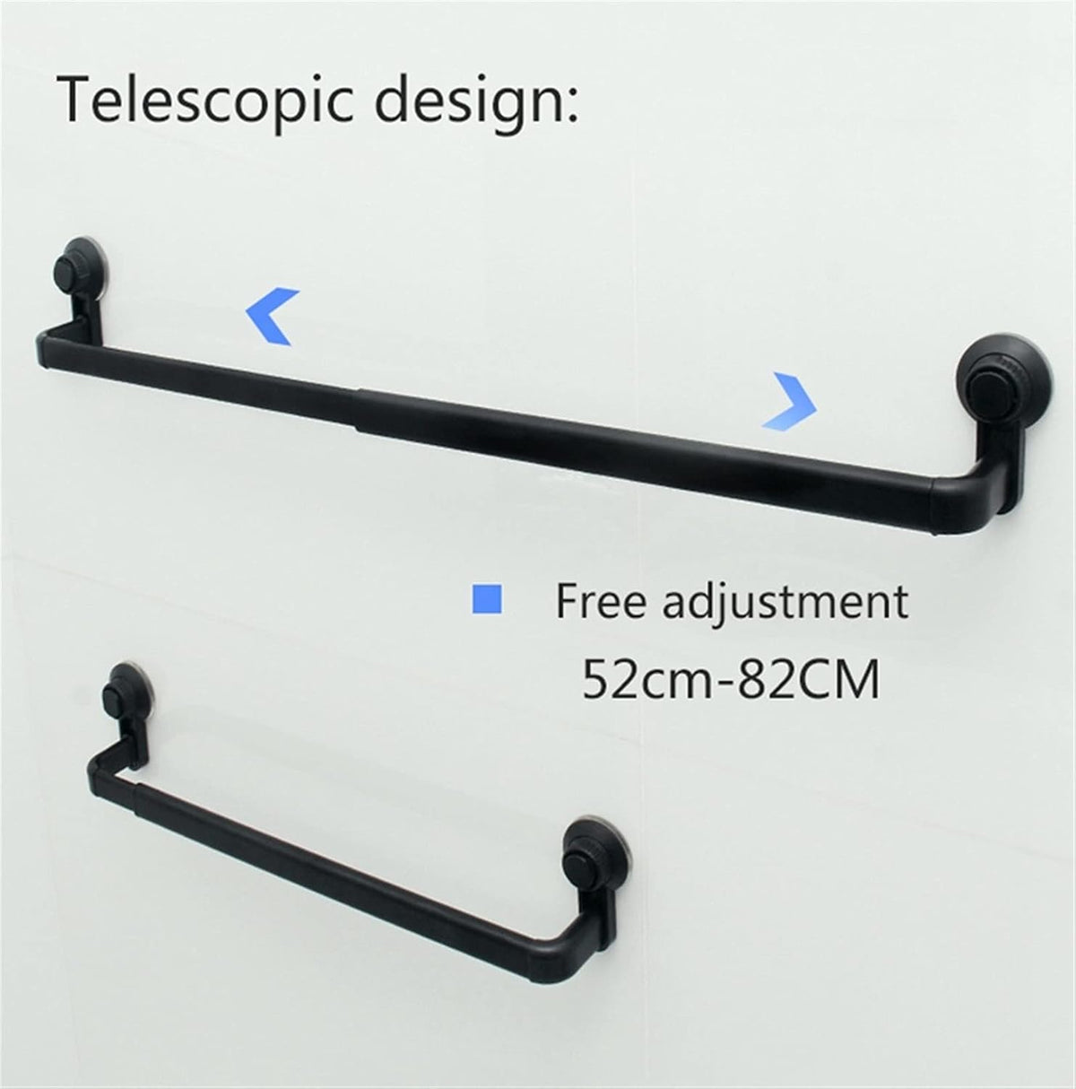1/2pcs Aluminum Alloy Suction Cup Towel Bar Bathroom Punch Free Towel Rack Hanger Kitchen Storage Shelf Holder Adjustable 52-82CM Wall Mounted Towel Bar