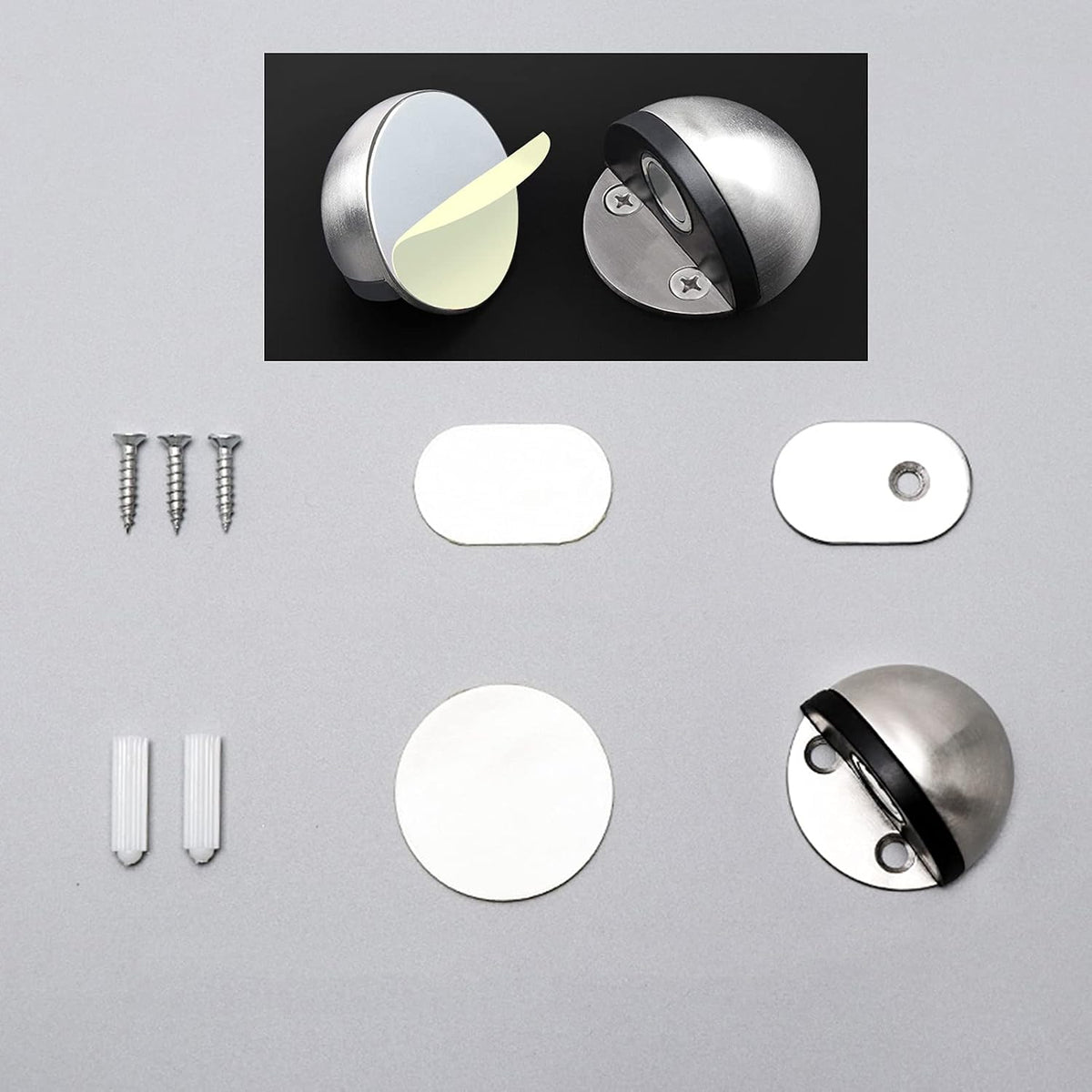 Door Stop Stopper Holder 4 Pieces Stainless Steel,Oval Floor Mounted,Magnetic with Screws and Glues Saving Your Walls from Screws Damage