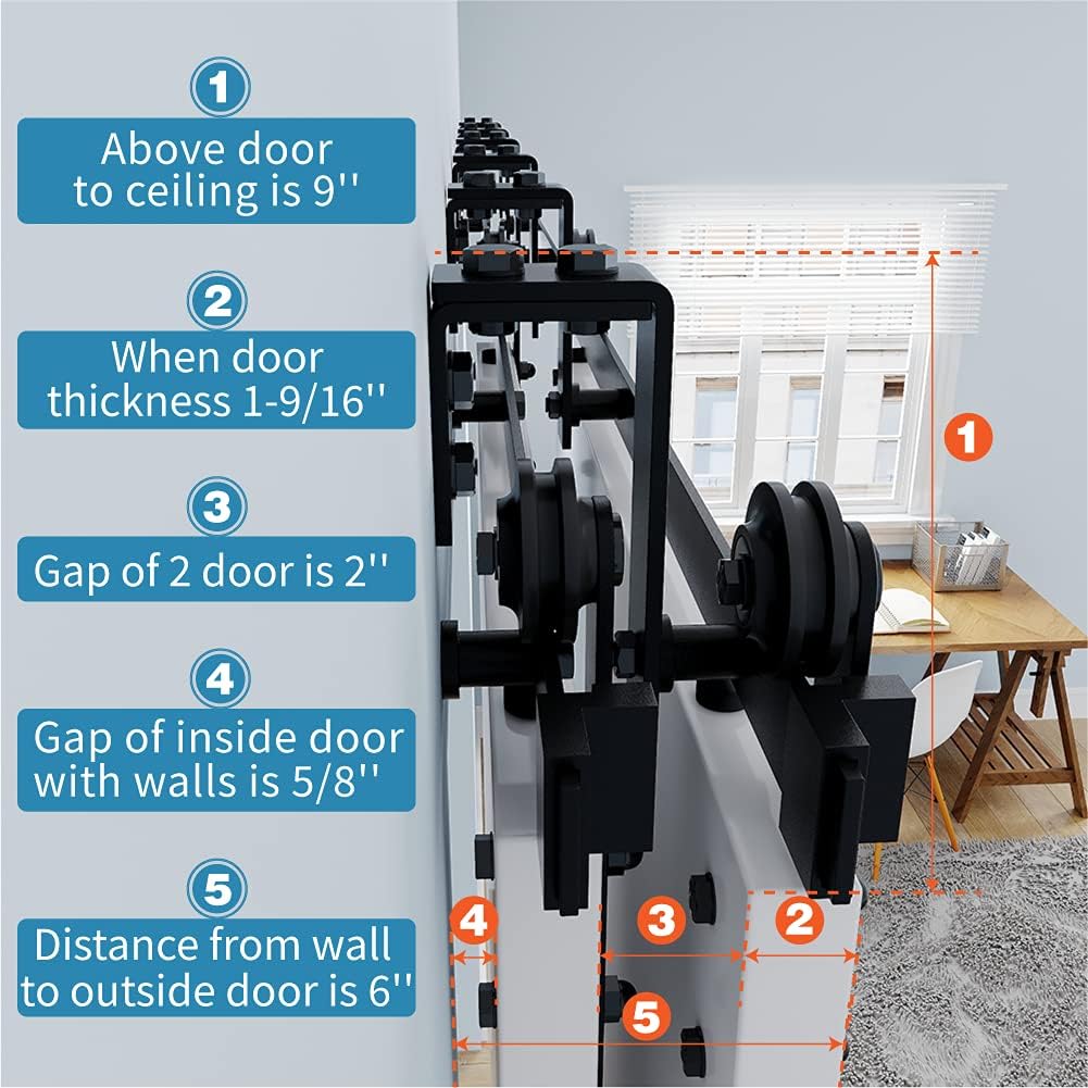 ZEKOO 14 FT Bypass Barn Door Hardware Kit Double Track Low Ceiling Bracket with Metal Hanger for Double Sliding Barn Door (14FT Bypass Kit)