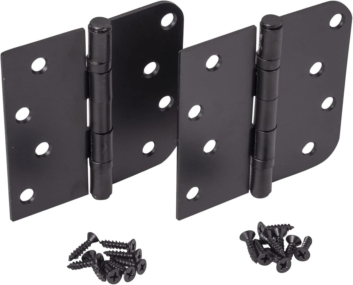 Hinge Outlet 4 Inch with 5/8 Inch Square Radius Ball Bearing Door Hinges, Heavy-Duty Steel, Removable Pin (Black, 20 Pack)