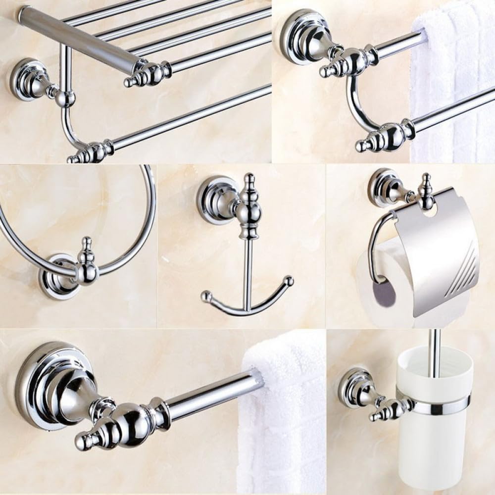 Bathroom Hardware Set Chrome Polished Bath Rack Paper Holder Toothbrush Holder Towel Bar Coat Hook Bathroom Accessories,Single Towel Bar