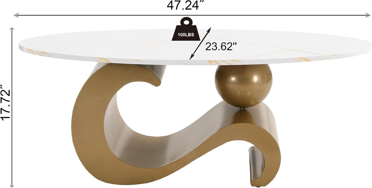 Modern Nesting Coffee Table Set of 2, 2-Piece Oval Decorative Living Room Table Set with White Faux Marble Top and Gold Metal Base, Oval Coffee Table and Round Side Table Set