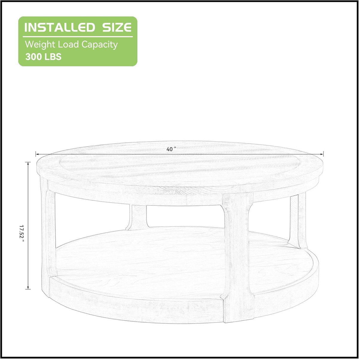 Coffee Table Round Wood 40' Modern Coffee Tables for Living Room Brown Circle Center 2-Tier Solid Desktop Accent with Shelf Storage Minimalistic Design Home Furniture Apartment Office Easy to Assemble