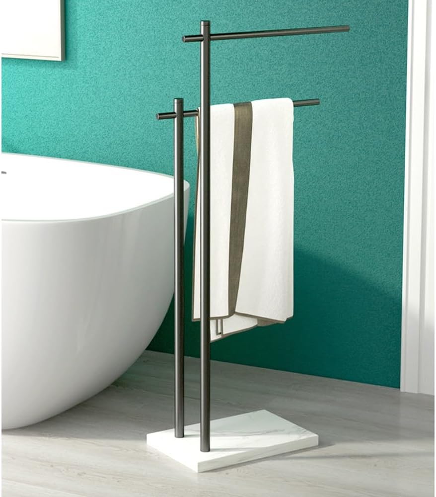 Towel Rail Freestanding Bathroom Towel Rack Floor-Standing Towel Rack Light Luxury Creative Marble Bathtub Bathroom Storage Towel Bar Towel Stand(Black+White)