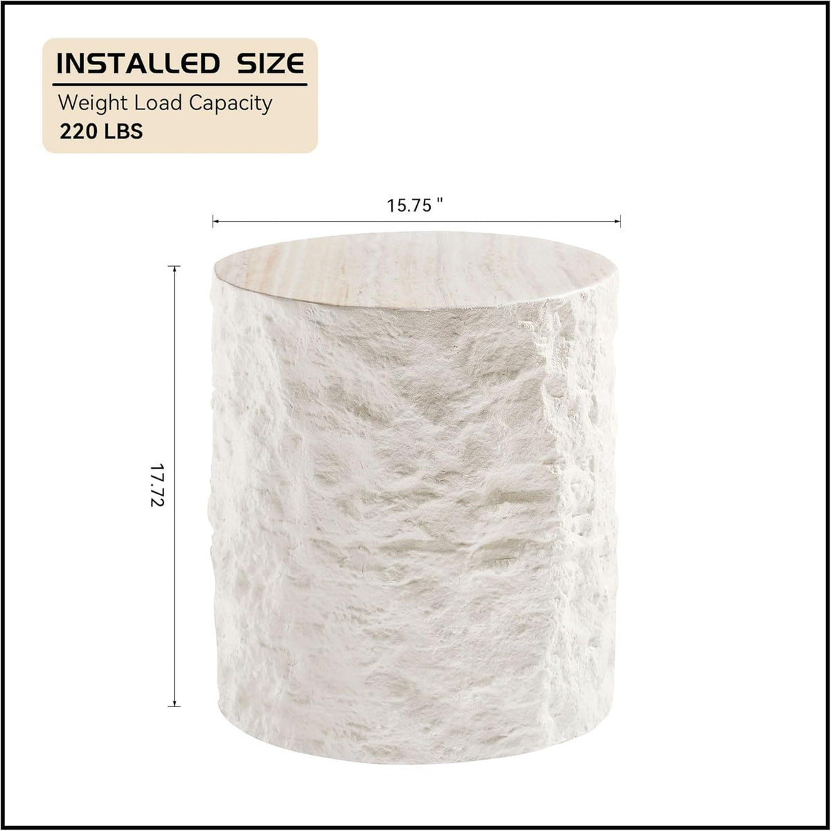15.75' Round Coffee Table for Living Room, Fiberglass Circle Center Table, Stone Minimalist Side Table, Accent End Table for Bedroom, Apartment, Office, No Need Assembly, Beige