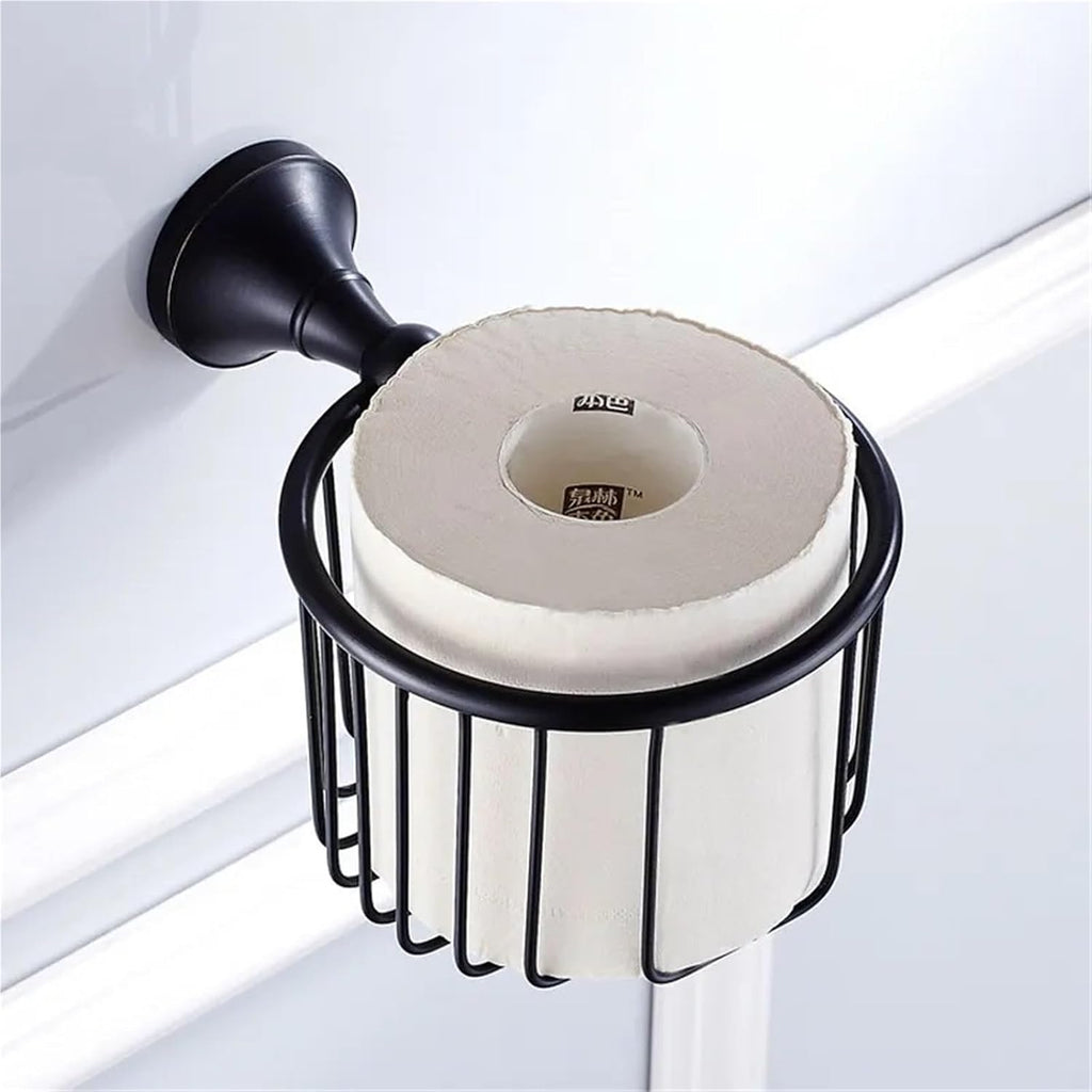 Black Brass Bathroom Accessories Hardware Set Towel Bar Rail Rack Toilet Paper Holder Shower Soap Dish(Paper Holder Basket)
