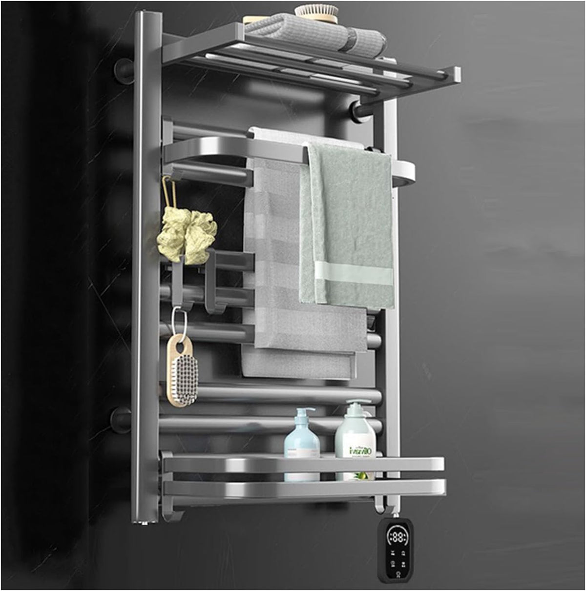 Heated Towel Rack for Drying Towels Bathrobes Blankets, Wall Mounted s for Bathroom, Dryer with Timer and Top Shelf(Gray 80 a,Right Line)