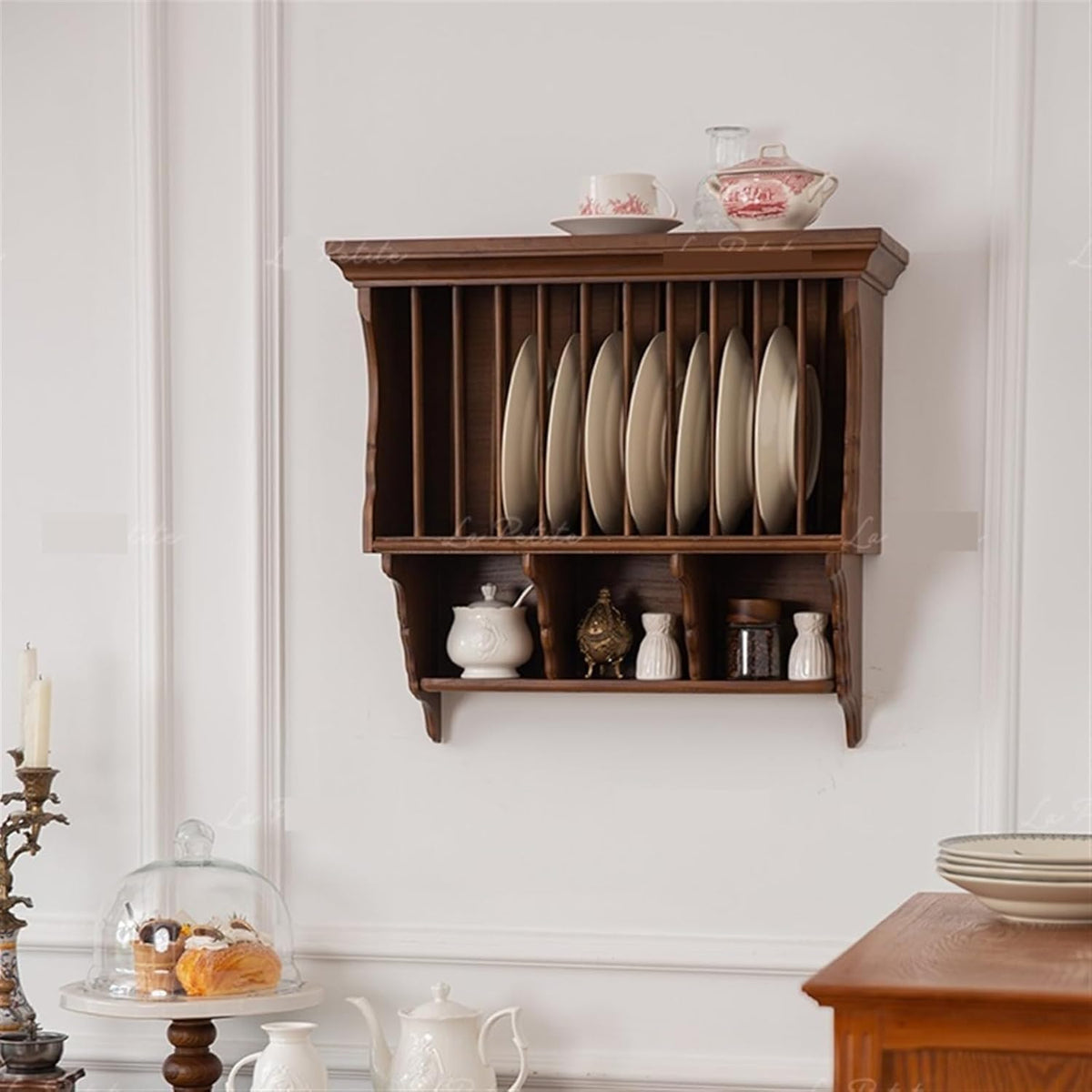 Wall Shelves Floating Shelves Wall Storage Plate Rack, Household Kitchen Dish Rack, Solid Wood Coffee Cup Display Rack