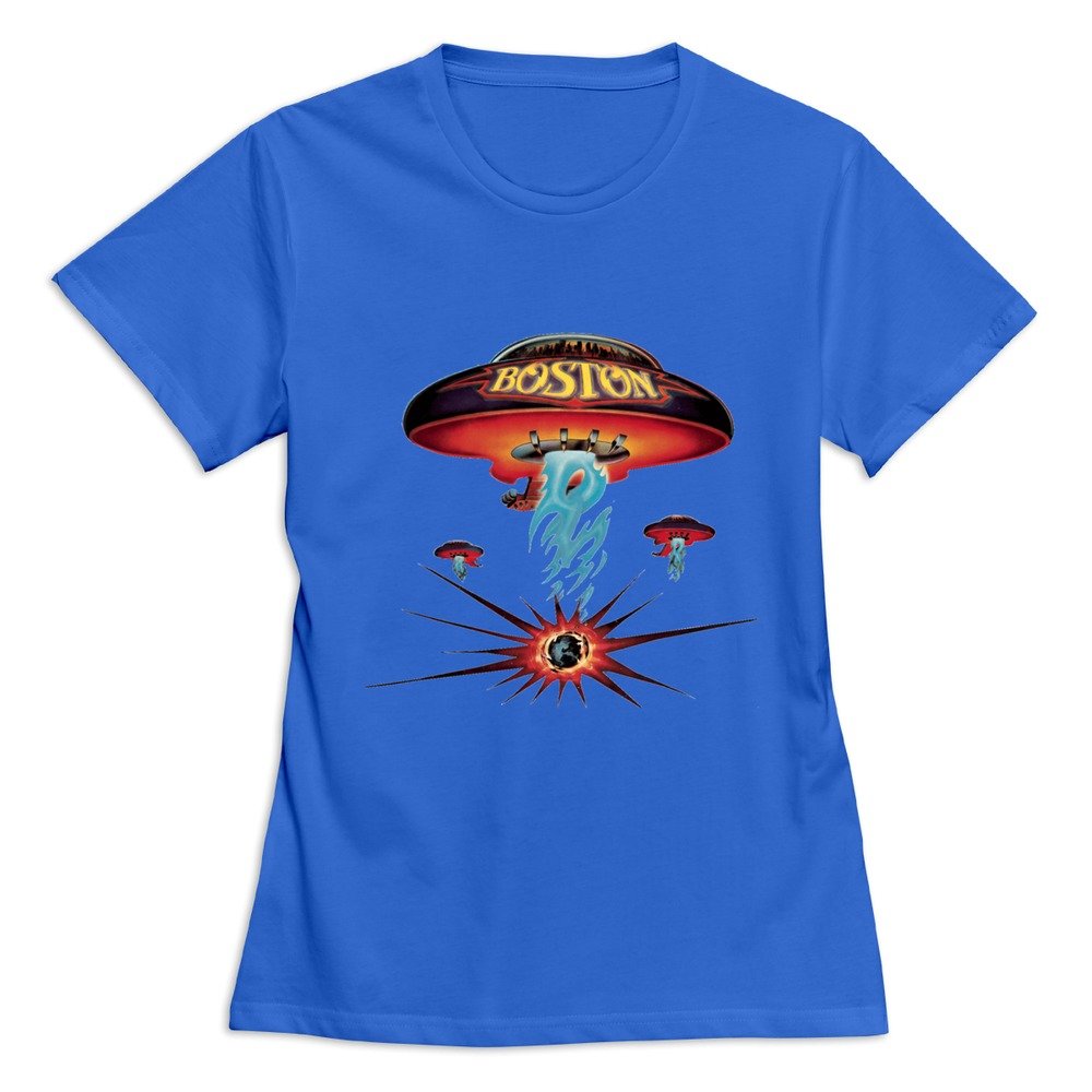 Women's Boston Rock Band Classic Spaceship Distressed T-Shirt Size M US RoyalBlue