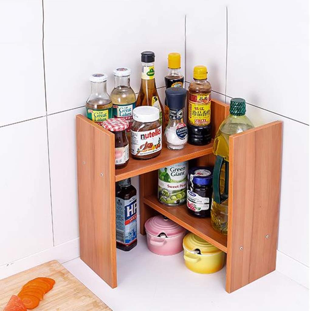 Generic Shelf Shelving Kitchen Racks Kitchen Condiment Shelf Corner Seasoning Bottle Holder Wooden Layered Shelf Storage Rack Free Split Width Adjustable