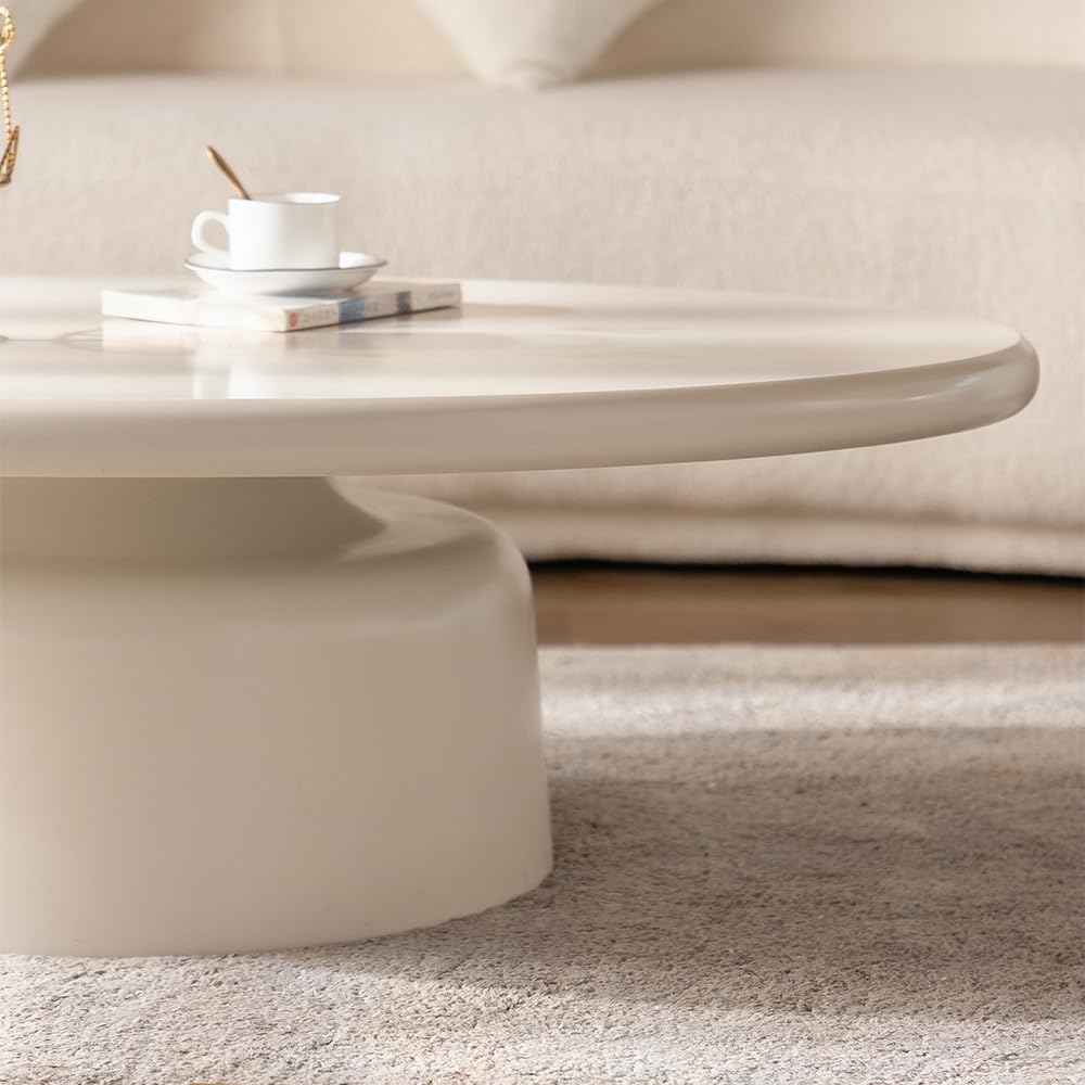White Oval Coffee Table Modern Unique Coffee Table for Living Room Irregular Asymmetrical Center Table for Farmhouse (H White 45.7in)