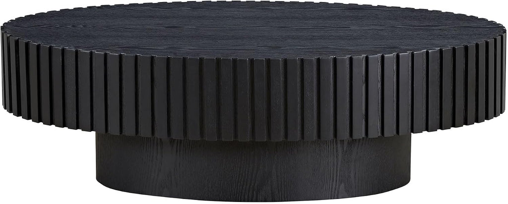 Coffee Table, 43.7 Inch Modern Handcraft Solid Wood Drum Oval Coffee Table for Living Room, Small Space, Office, Easy Assembly (Black)
