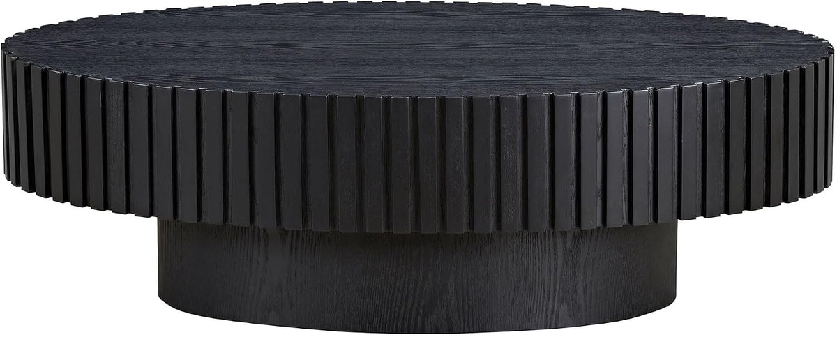 Coffee Table, 43.7 Inch Modern Handcraft Solid Wood Drum Oval Coffee Table for Living Room, Small Space, Office, Easy Assembly (Black)