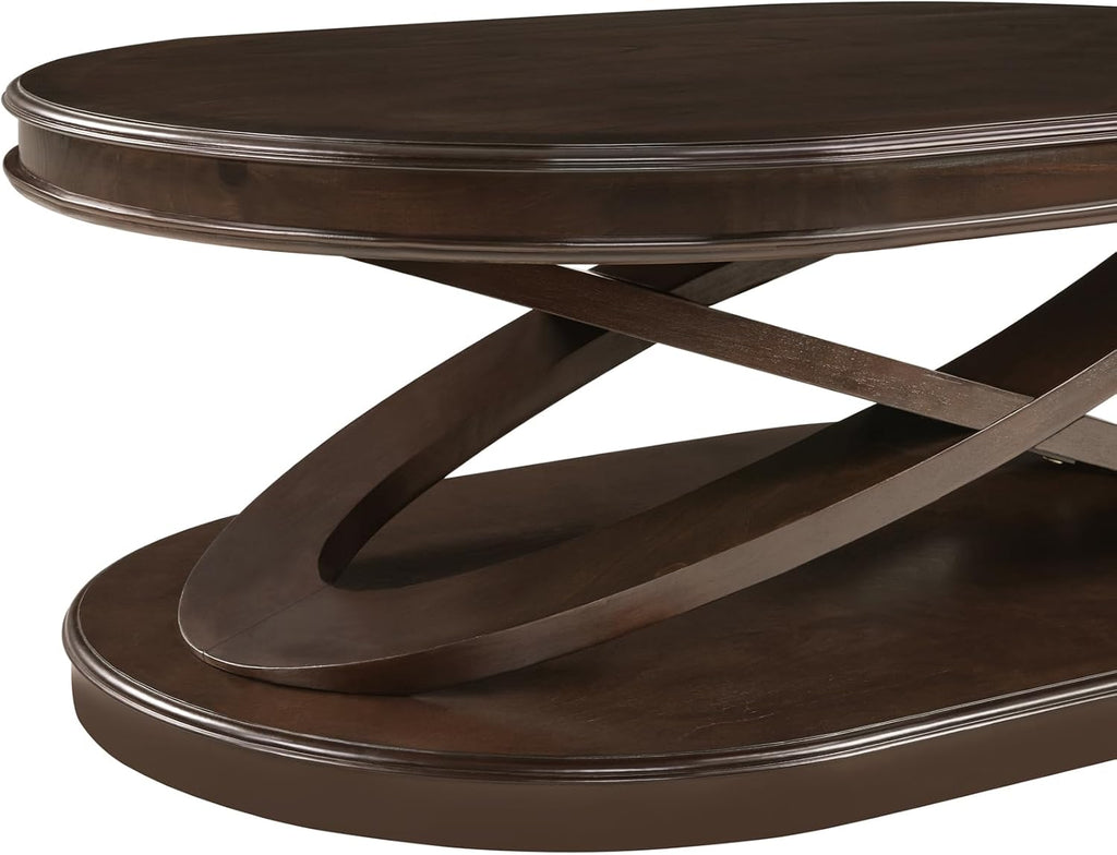 Vintage 2-Tier Oval Coffee Table 44-Inch Living Room Center Table Accent Furniture for Home Office, Easy Assembly & Durable, Espresso