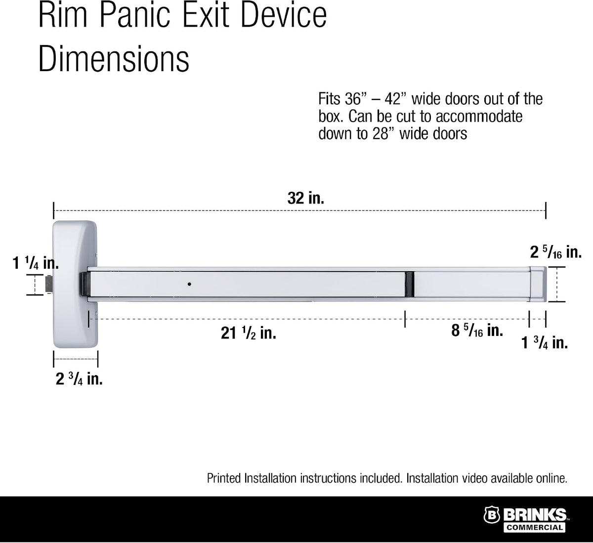 Brinks Commercial Rim Panic Exit Device, Aluminum - Durable Exit Device for Commercial and Industrial Doors