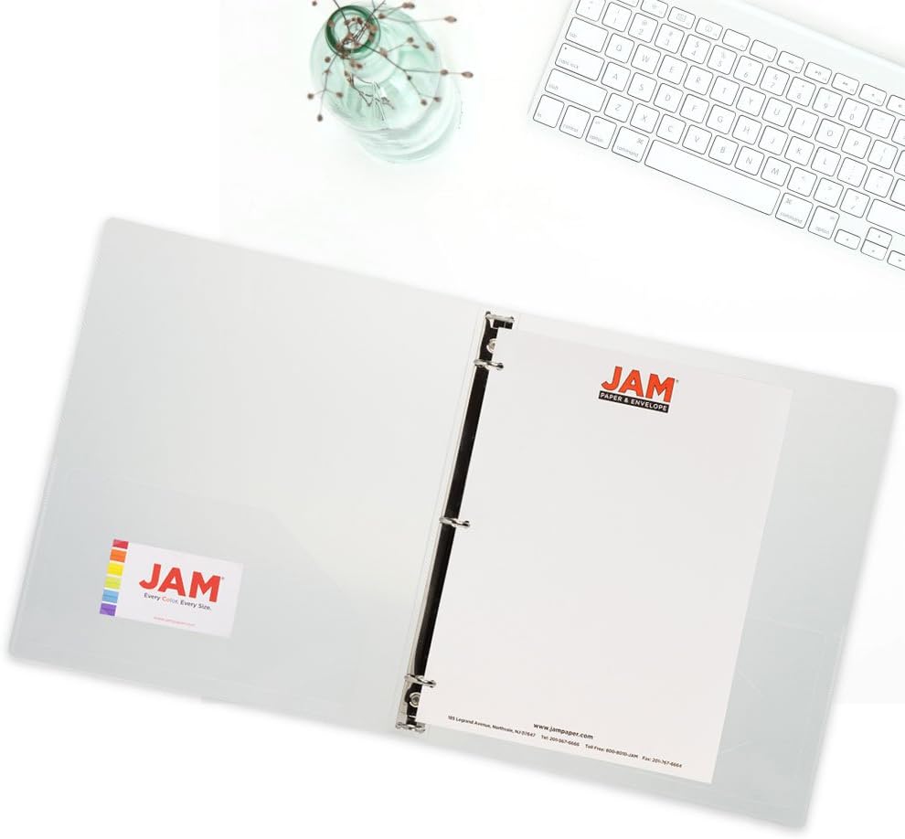 JAM PAPER Plastic 0.75 inch Binders - Clear 3 Ring Binder - Bulk 36/Pack