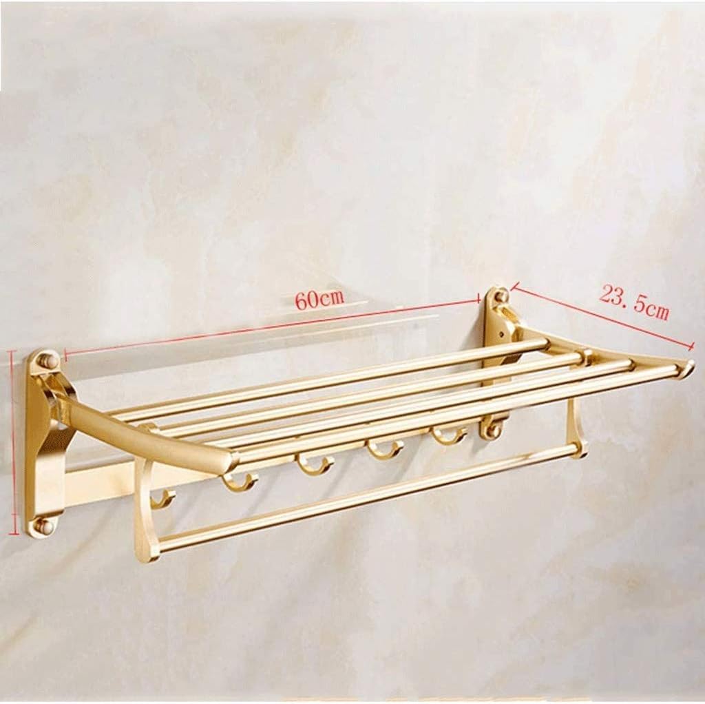 Bath Towel Rack Bathroom Shelves,Foldable Wall Mounted Double Towel Holder with Towel Bar,Polished
