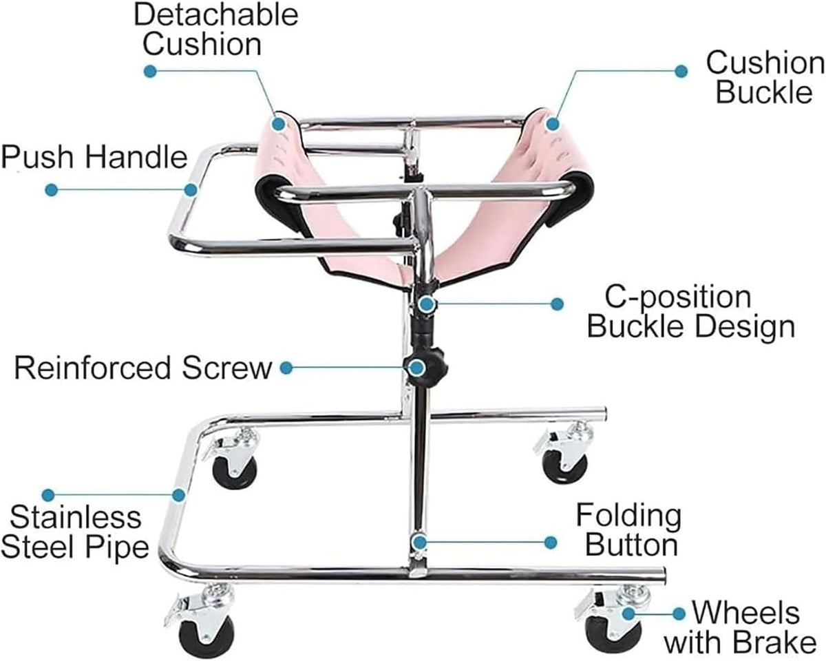 with Front Wheels Backrest Seat and Padded Upright Walker,Rehabilitation Standing Frame Walker Walking Aid,for Kids Cerebral Palsy Disability