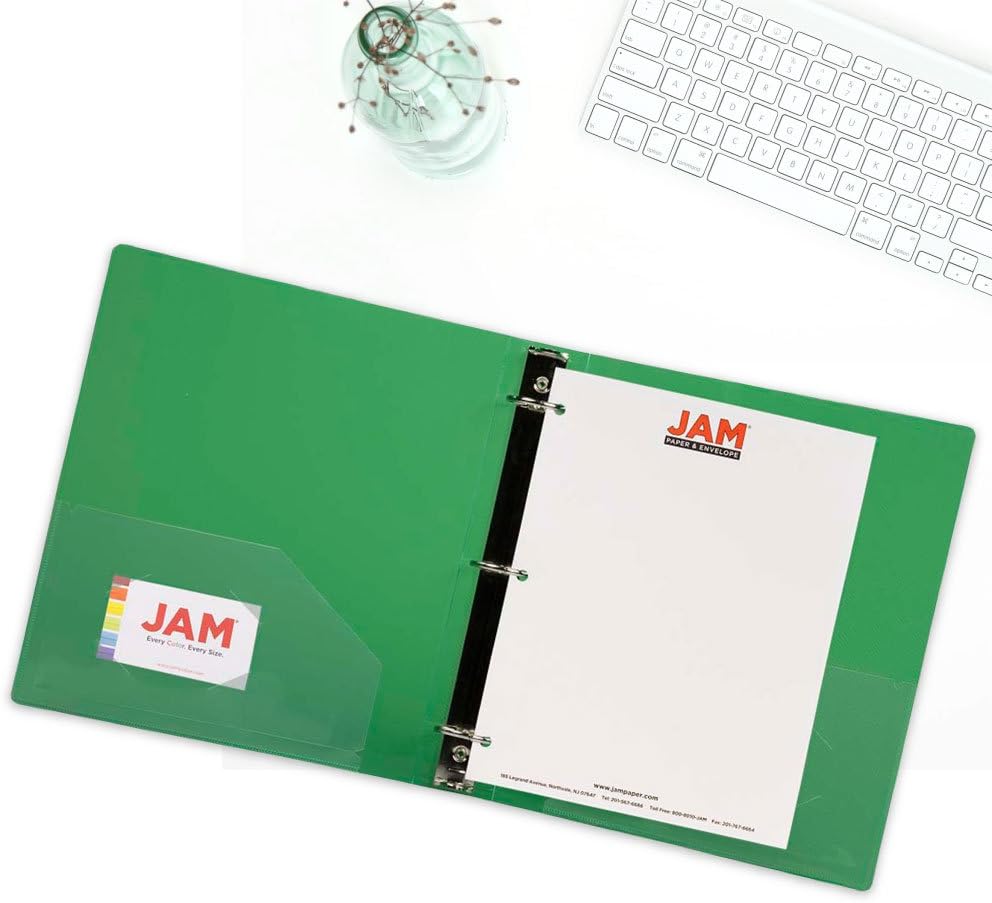 JAM PAPER Plastic 2 inch Binder - Green 3 Ring Binder - Bulk 12/Pack