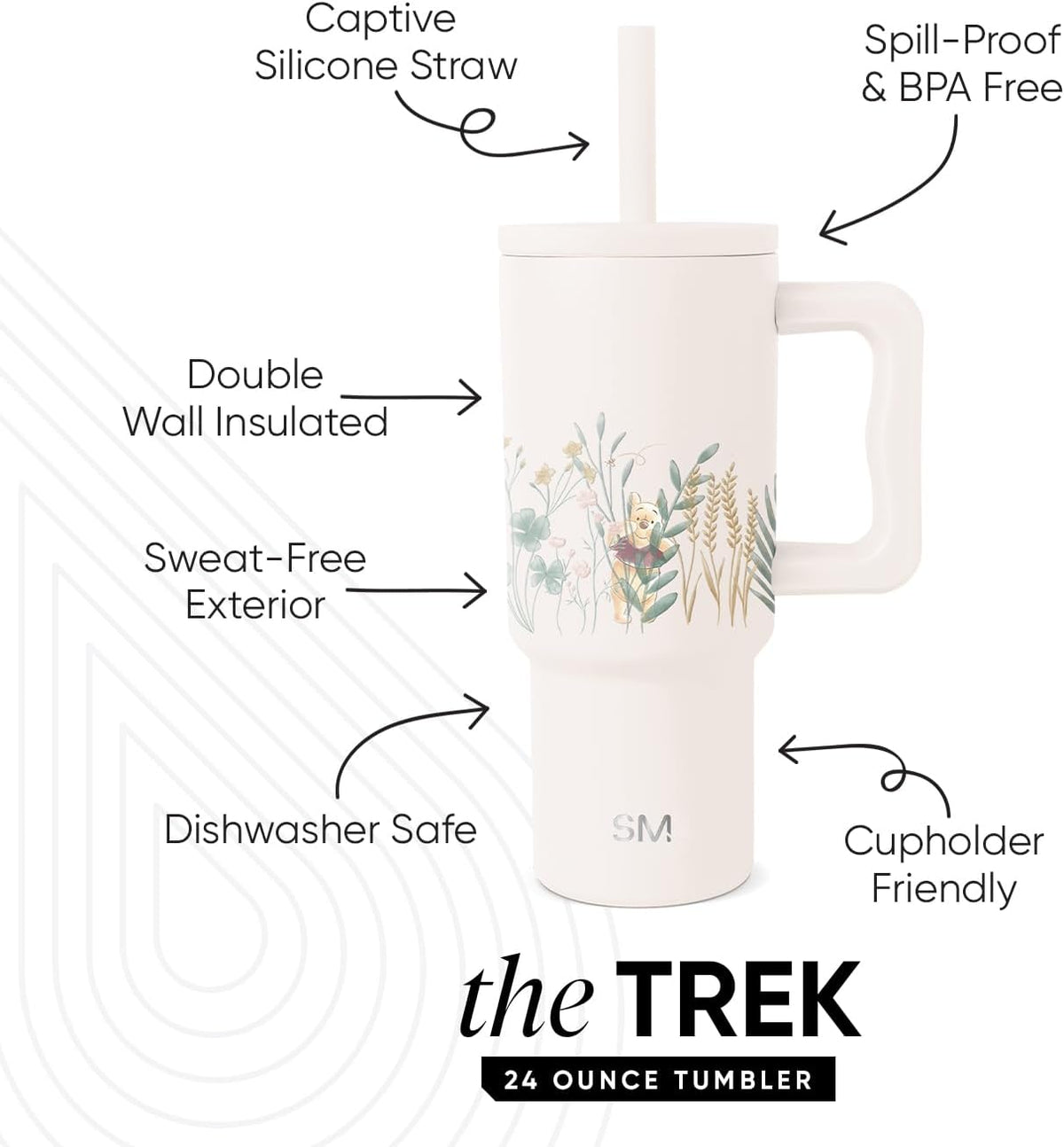 Simple Modern Disney Kids 24 oz Tumbler with Handle and Silicone Straw Lid Spill Proof Leak Resistant Stainless Steel Bottle Trek Collection Winnie The Pooh in the Wilderness (Pack of 12)