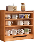 4 Tier Wooden Coffee Tabletop Rack Mug Rack Kitchen Spice Rack Adjustable Corner Shelf For Bathroom Counter Cosmetic Storage Spice Organization And Storage, 55*18*48.5cm, Brown