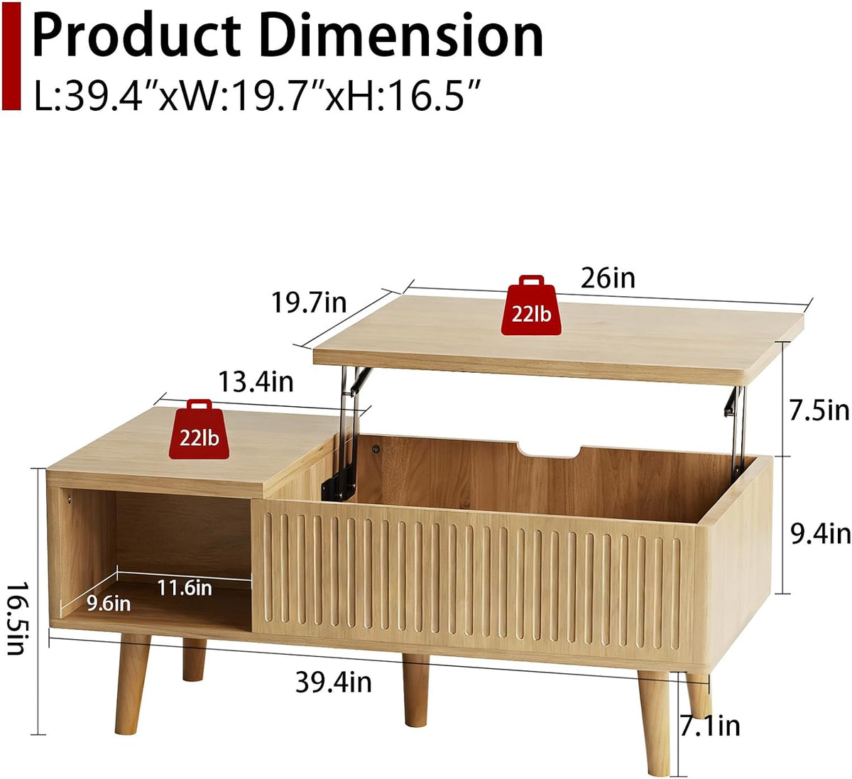 Lift Top Oval Coffee Table with Storage, 2-in-1 Height Adjustable Modern Coffee Table for Small Living Room & Apartment (Oak)