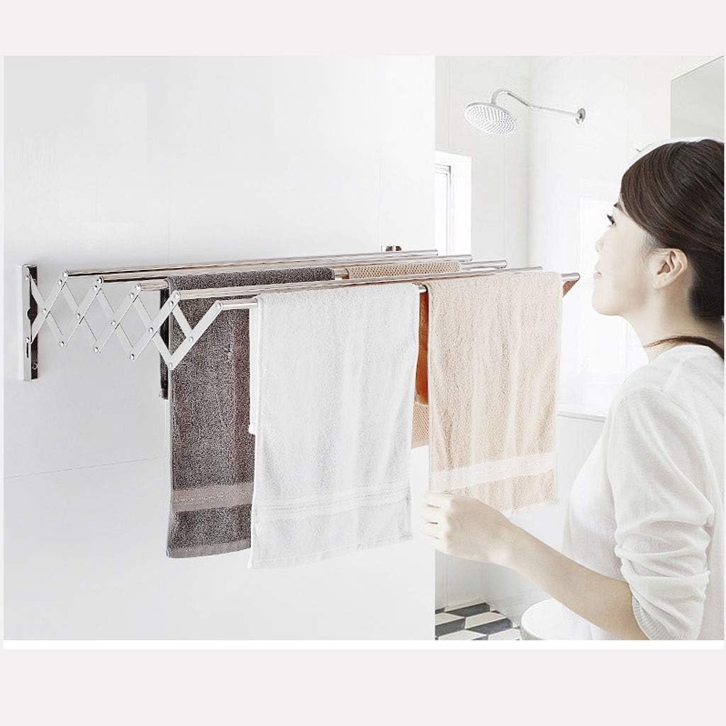 Laundry Room Clothes Rack Wall Mounted Folding Coat Hanger Drying Clothing Foldable Bath Towel Bar Hole Dryer Clother Airer for Bathroom Balcony Clotheshorse Home