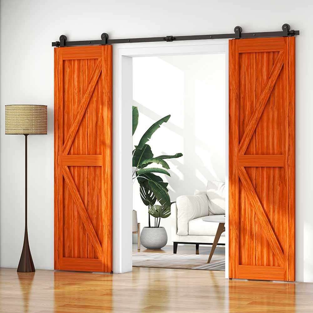 12FT Sliding Barn Door Hardware Kit, for 36' Width Double Door, Top Mount Roller, Matte Black